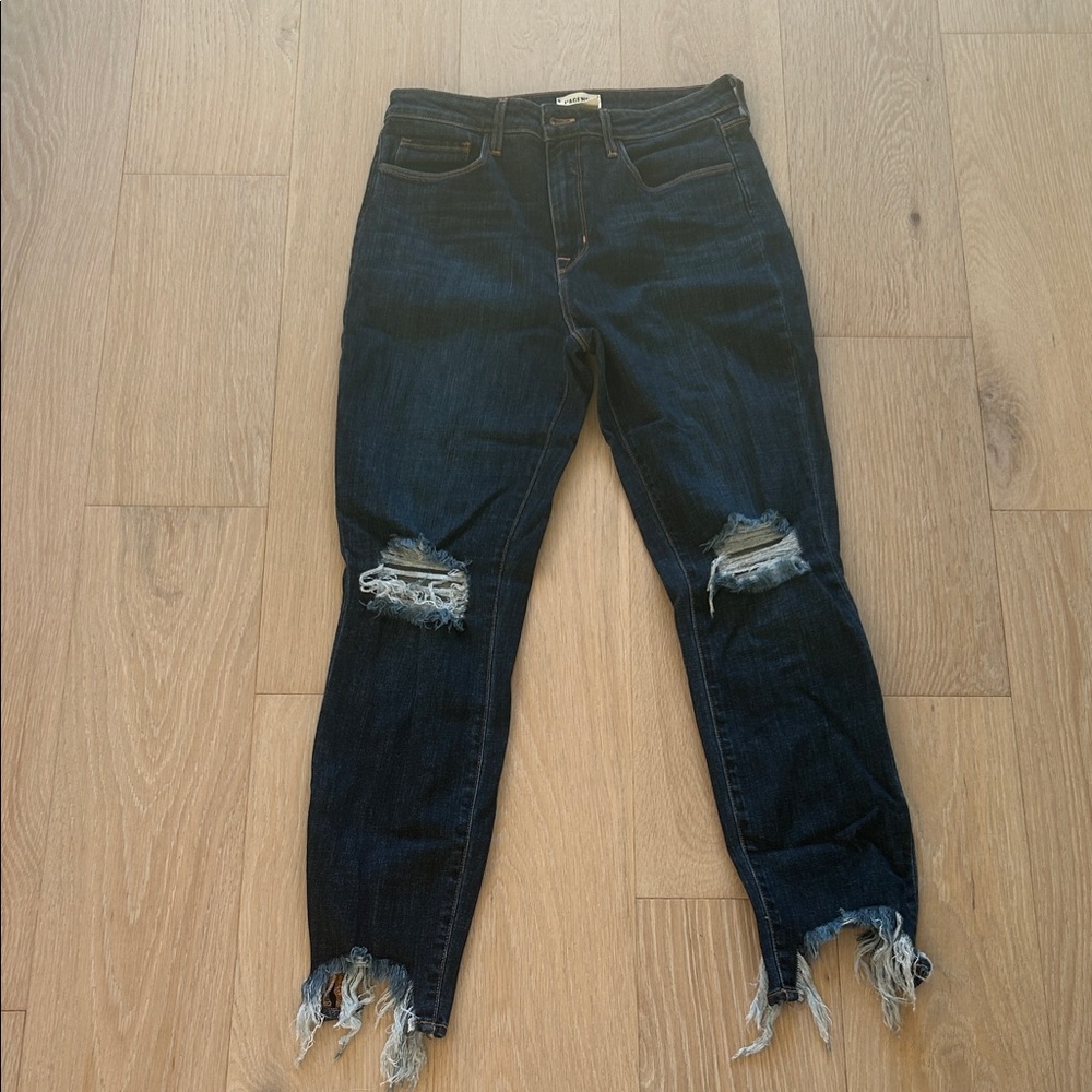L'AGENCE Dark Blue Distressed Ankle Jeans high rise
